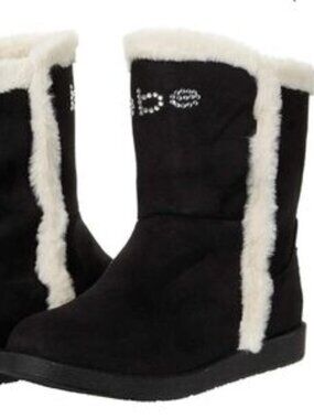 Bebe Black Faux Suede Faux Fur Trim Winter Boots Size 7.5